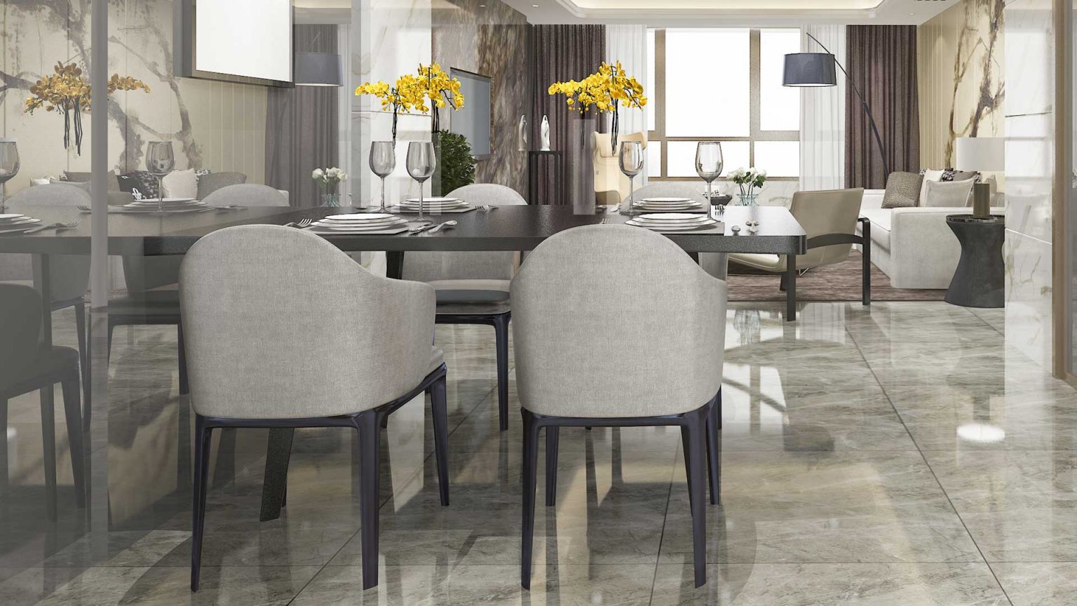 Professional marble polishing team at work