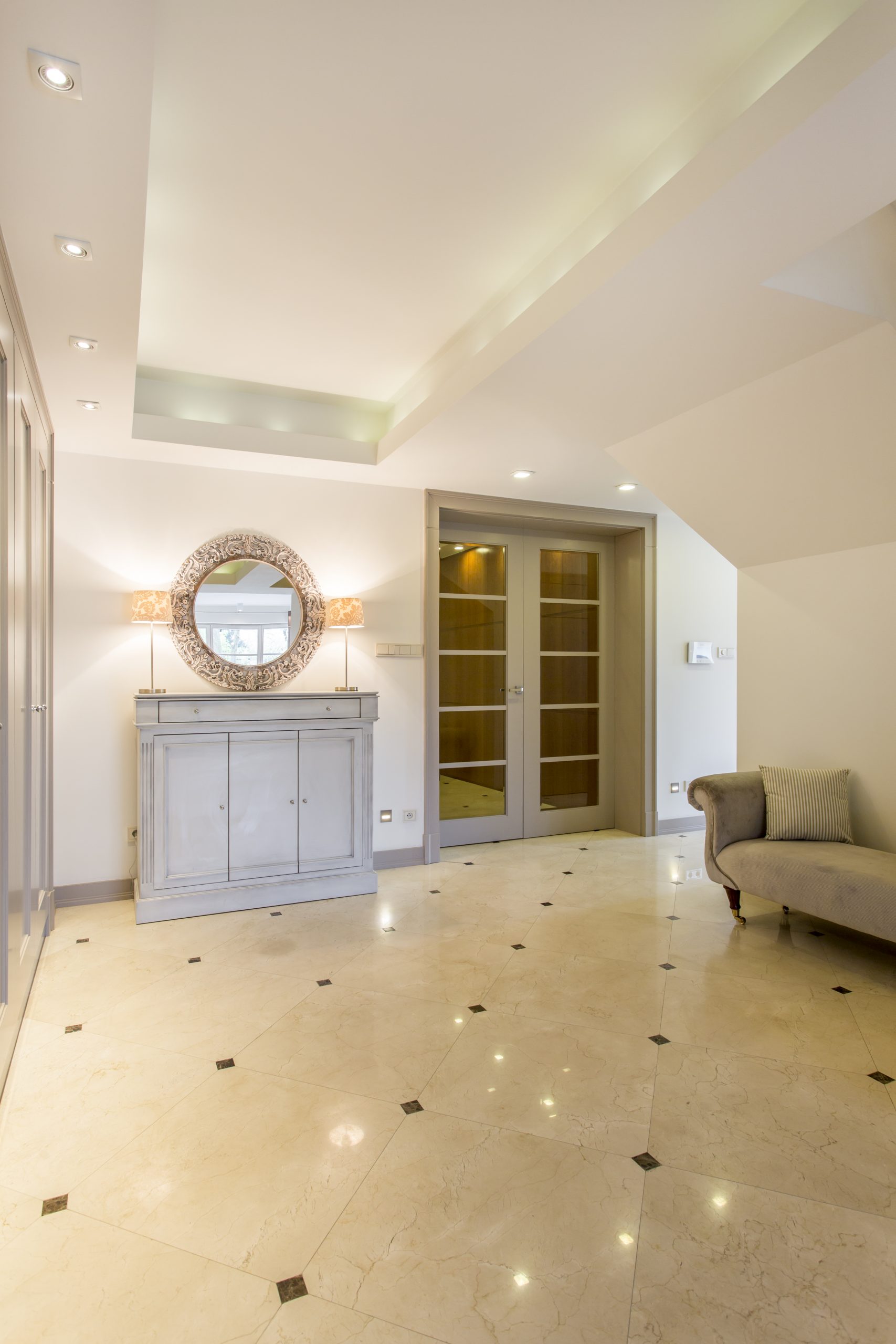 Elegant marble hall showcasing polished floors